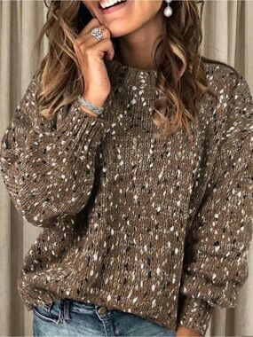 Cozy Brown Speckled Knit Sweater - Women's Pullover